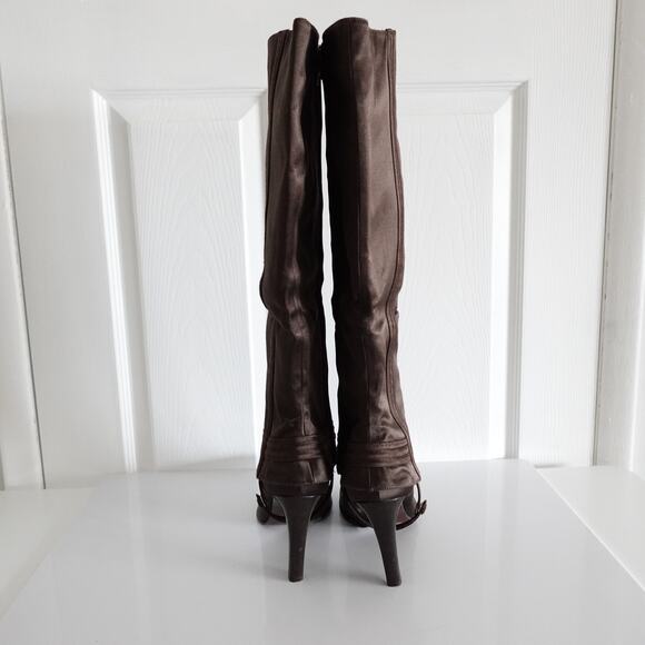 Ralph Lauren Purple Label Brown Satin Knee High Convertible Ankle Boots - Picture 8 of 16